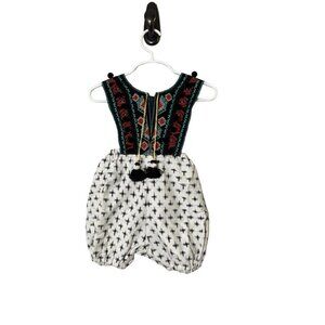 Label Jane Romper Girl 2T Black Aztec Pull On Tassel Pom Poms Floral Boho Preppy